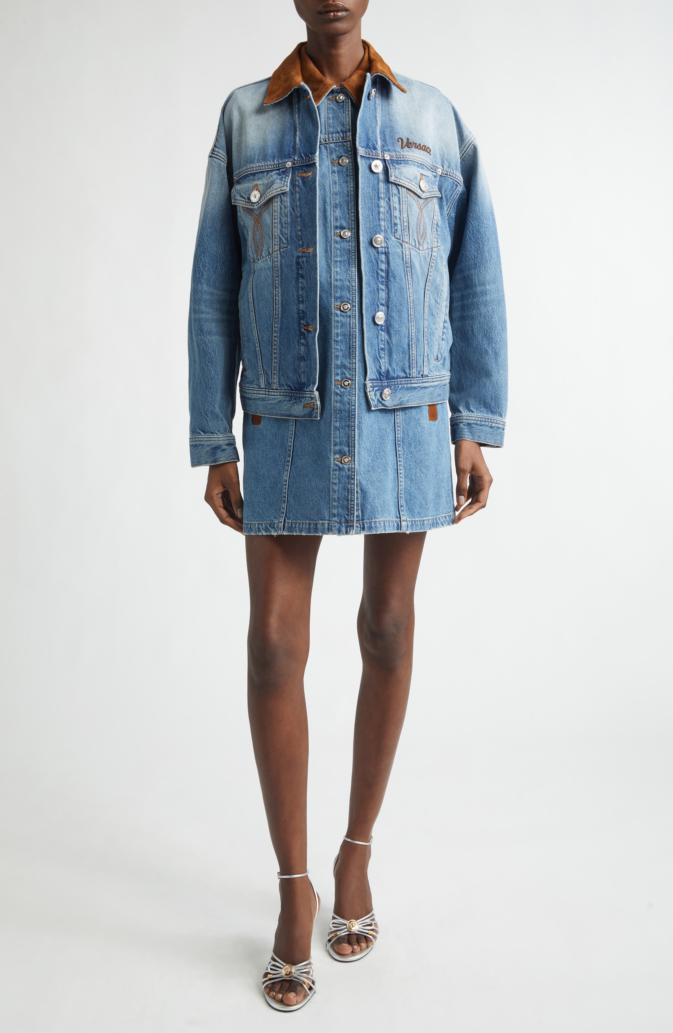 Suede Trim Stonewash Denim Trucker Jacket - image 2