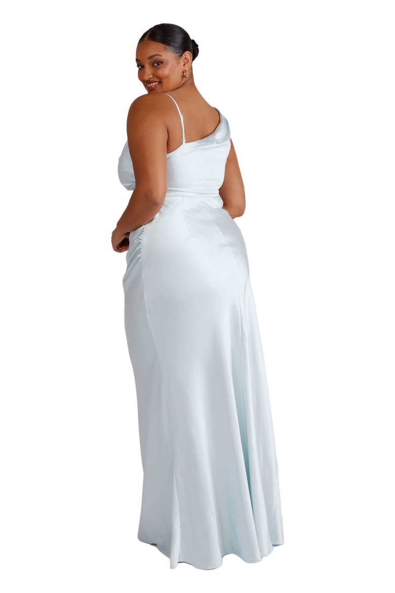 Cowl Front Asymmetric Bridesmaid Dress, Alternate, color, Ice Blue