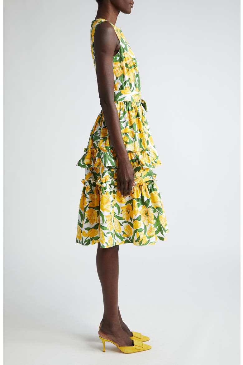 Tulip Print Sleeveless Stretch Cotton Tiered Dress, Alternate, color, WHITE MULTI