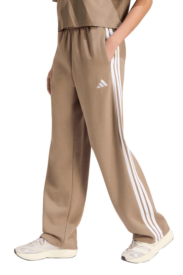 Essentials 3-Stripes Open Hem Fleece Pants, Main, color, KHAKI SIX/ WHITE
