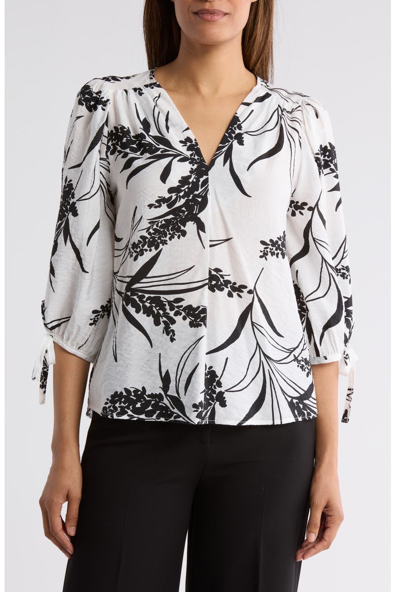 Floral Print V-Neck Top, Main, color, WHITE