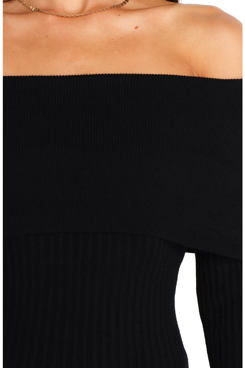 Yara Ribbed Off the Shoulder Long Sleeve Sweater Dress, Alternate, color, BLACK