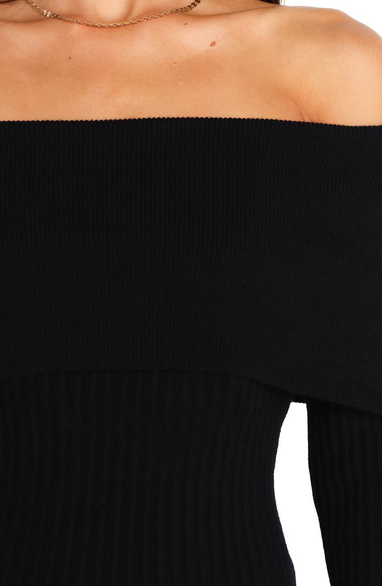Petal & Pup Yara Ribbed Off the Shoulder Long Sleeve Sweater Dress, Alternate, color, Black