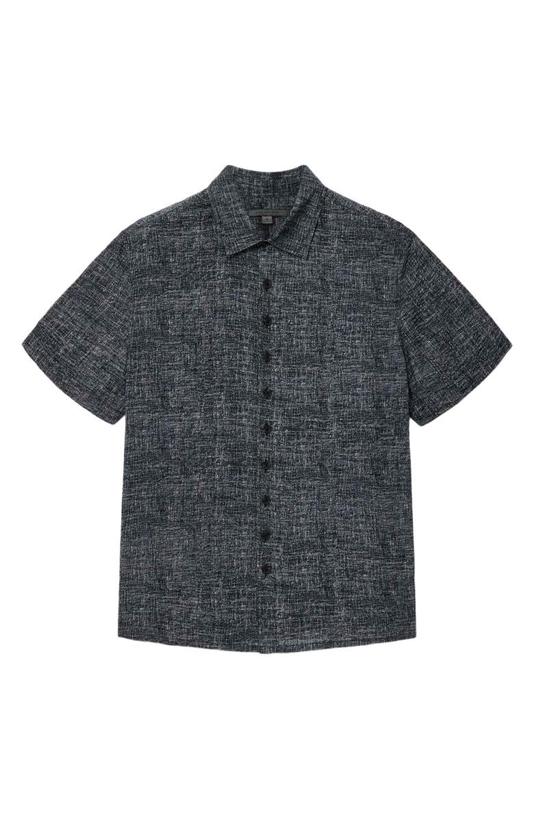 John Varvatos Malon Mélange Short Sleeve Cotton Seersucker Button-Up Shirt, Alternate, color, Navy