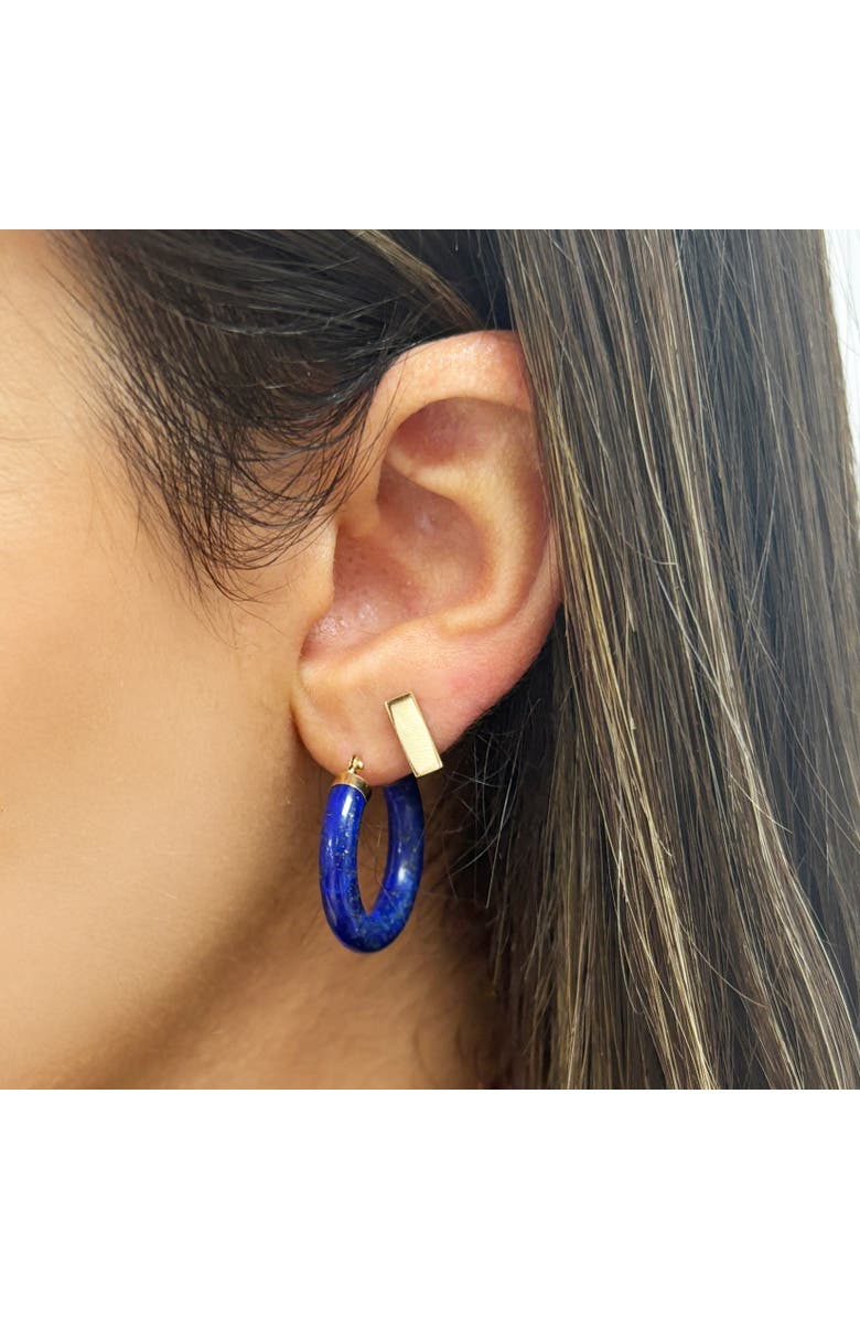 The Lovery Fine Jewelry Lapis Hoop Earrings, Alternate, color, Lapis