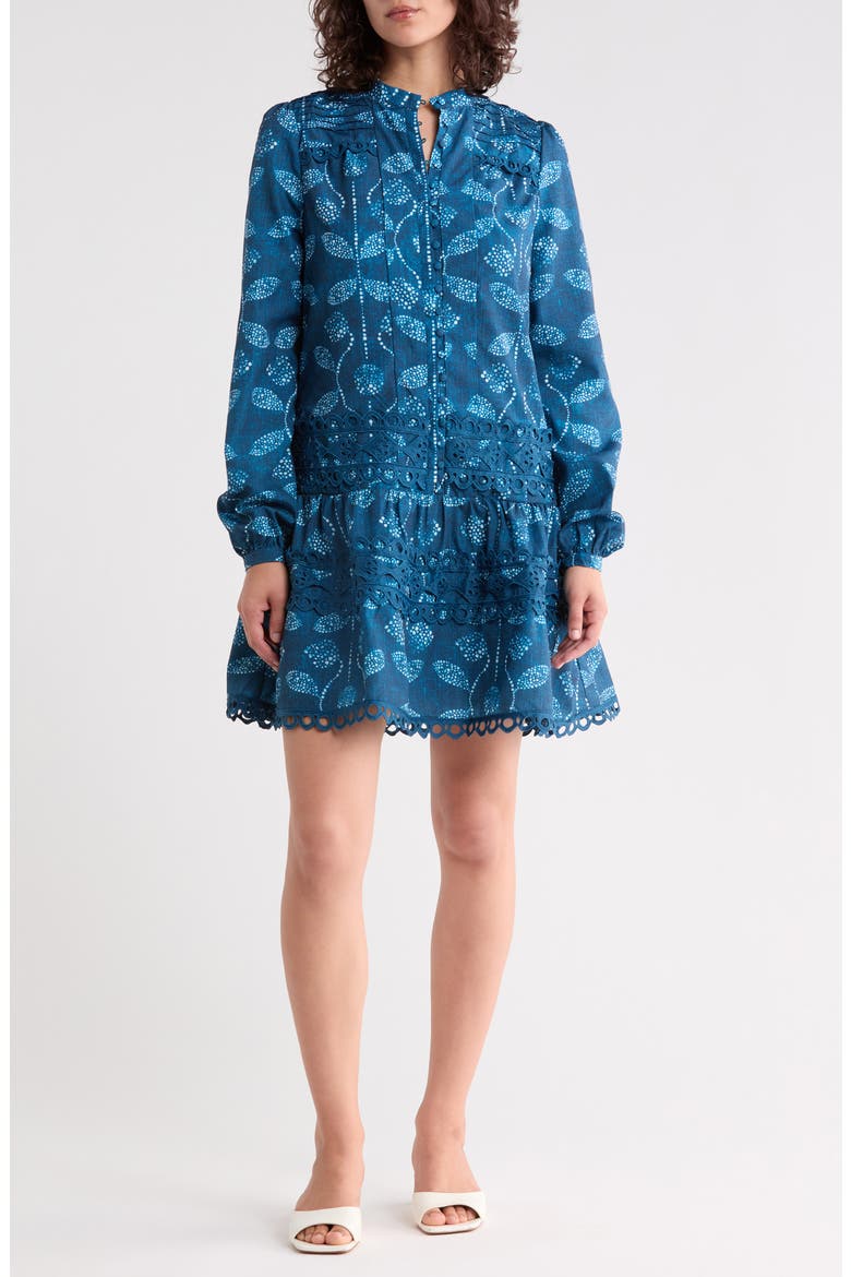 Volta Long Sleeve Eyelet Dress, Main, color, BLUE