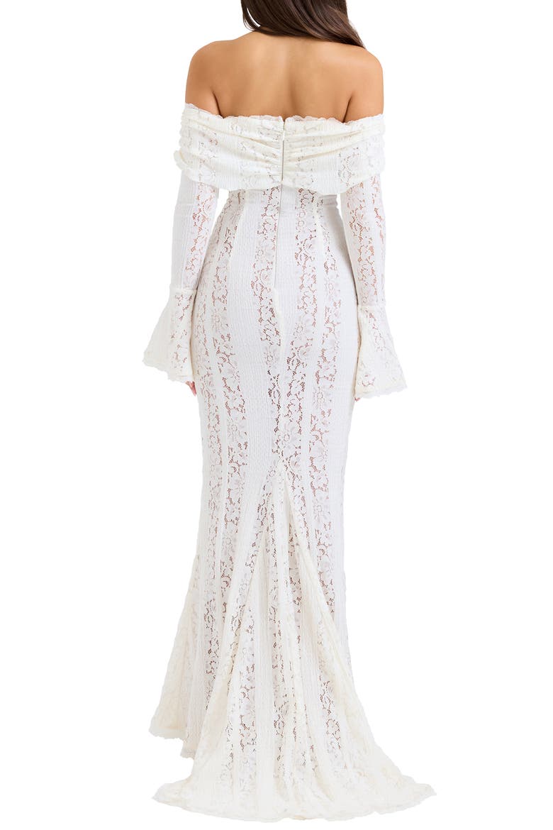 Belle Off the Shoulder Long Sleeve Mermaid Gown, Alternate, color, CREAM