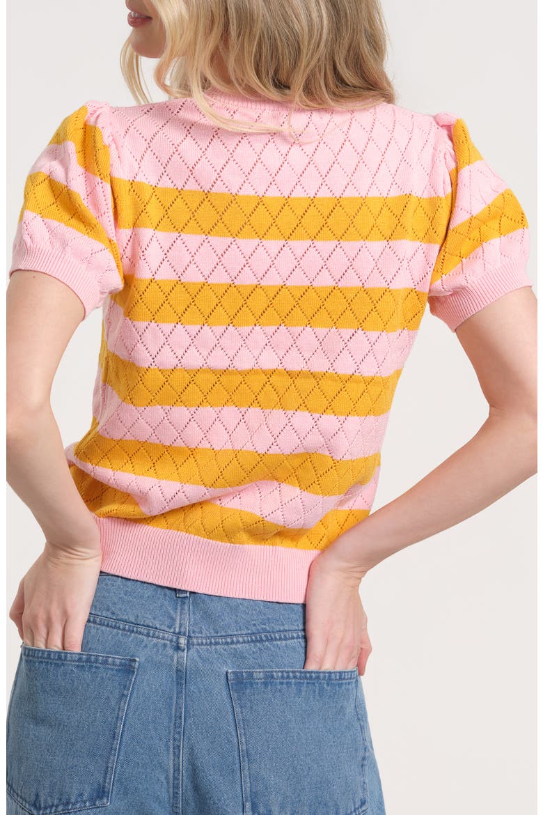 Pointelle Puff Sleeve Sweater, Alternate, color, PINK/ ORANGE