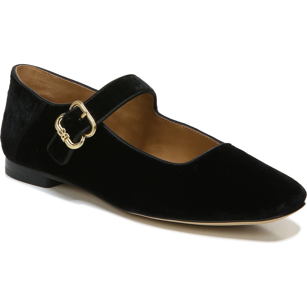 Sam Edelman Women's Michaela Square Toe Buckled Mary Jane Flats In Black Velvet