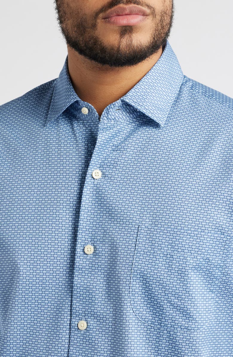 Peter Millar Graham Microprint Short Sleeve Cotton Button-Up Shirt, Alternate, color, Blue Freesia