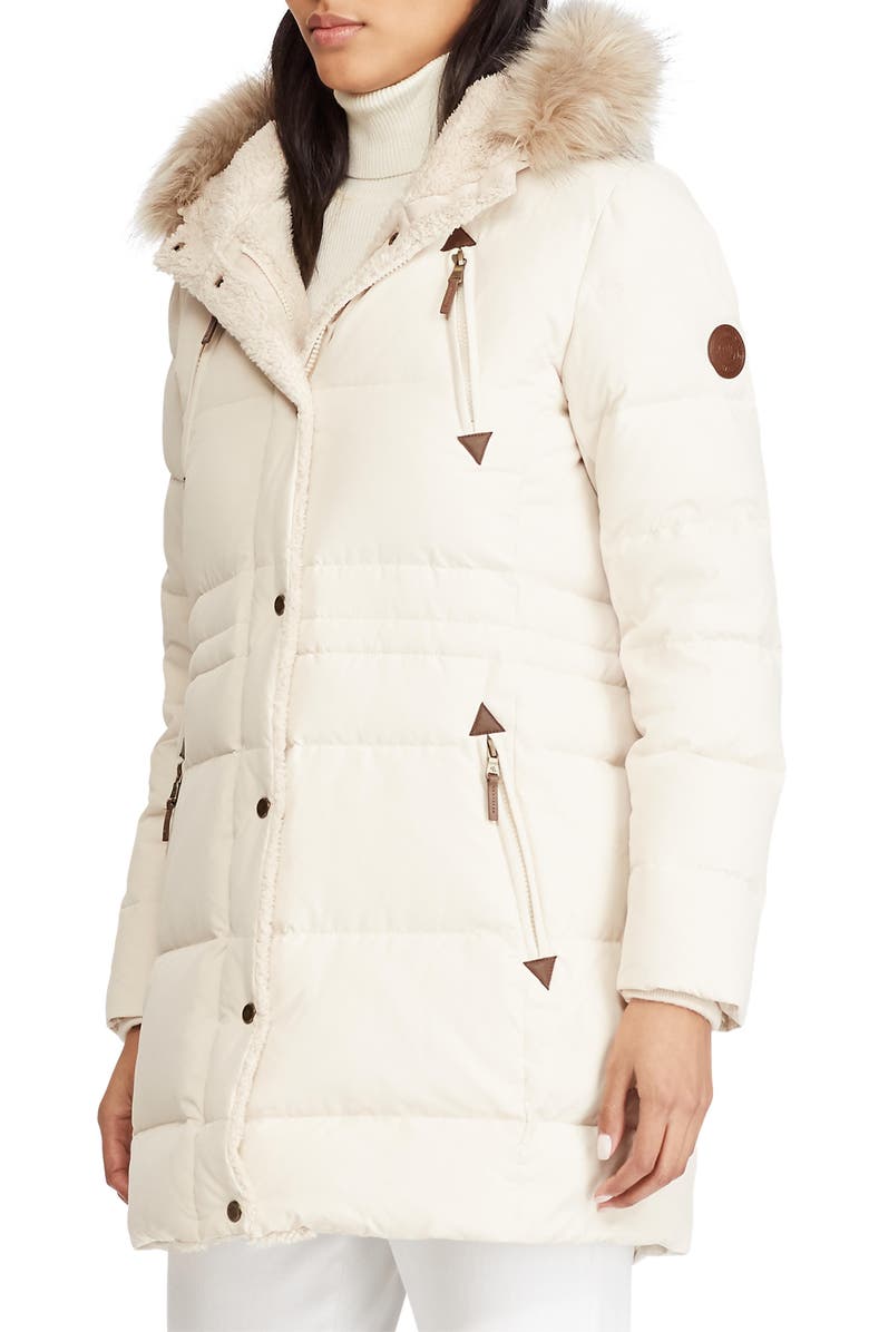 Lauren Ralph Lauren Faux Shearling Lined Down & Feather Coat, Main, color, New Birch