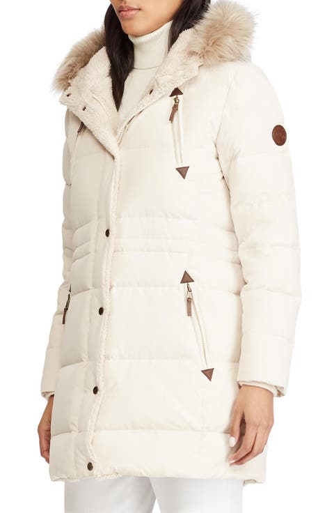 Faux Shearling Lined Down & Feather Coat