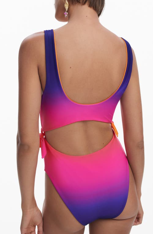 Desigual Cutout Ombré Reversible One-piece Swimsuit In Orange