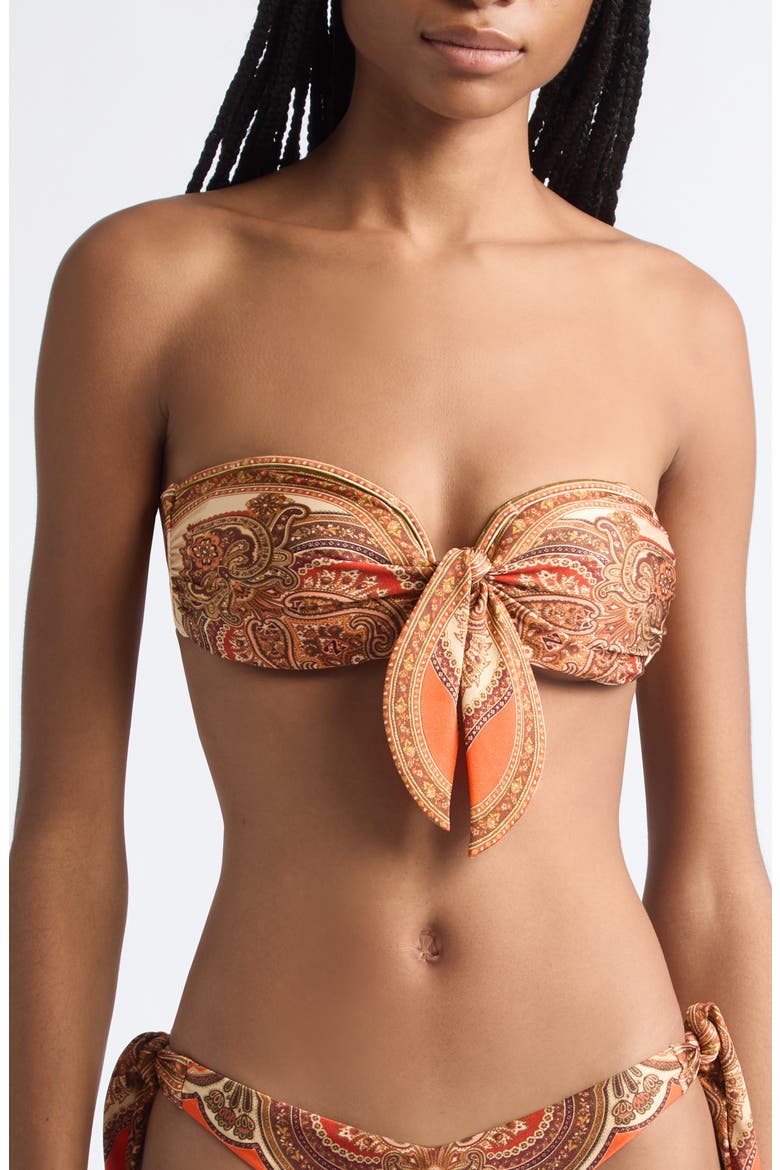 Mahon Scarf Tie Strapless Bikini Top, Main, color, TANGERINE PAISLEY