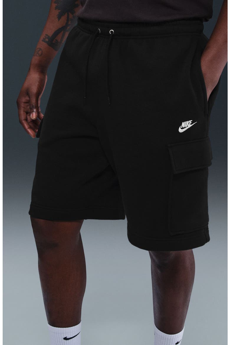 Brushed Fleece Cargo Shorts, Alternate, color, BLACK/ BLACK/ WHITE