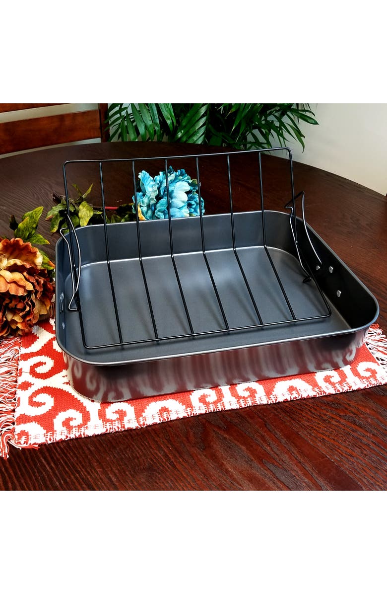 Gibson Home Top Roast 16 Inch Roaster with Metal Rack, Alternate, color, Black