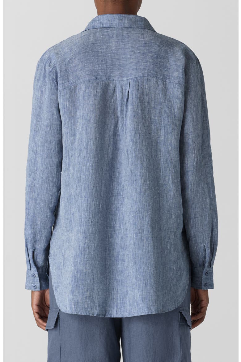 Classic Longline Organic Linen Chambray Button-Up Shirt, Alternate, color, CHAMBRAY