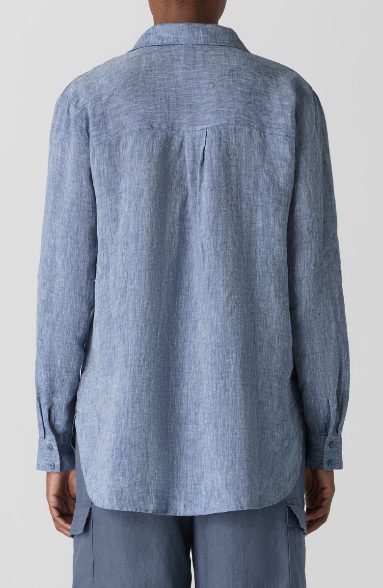 Eileen Fisher Classic Longline Organic Linen Chambray Button-Up Shirt, Alternate, color,