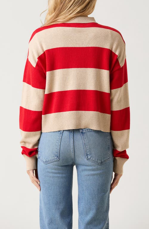 Le Jean Cotton Cashmere Polo Red Rugby Stripe In Neutral