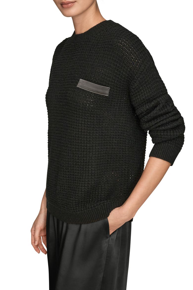 Waffle Stitch Wool & Cashmere Sweater, Alternate, color, BLACK/ SILVER