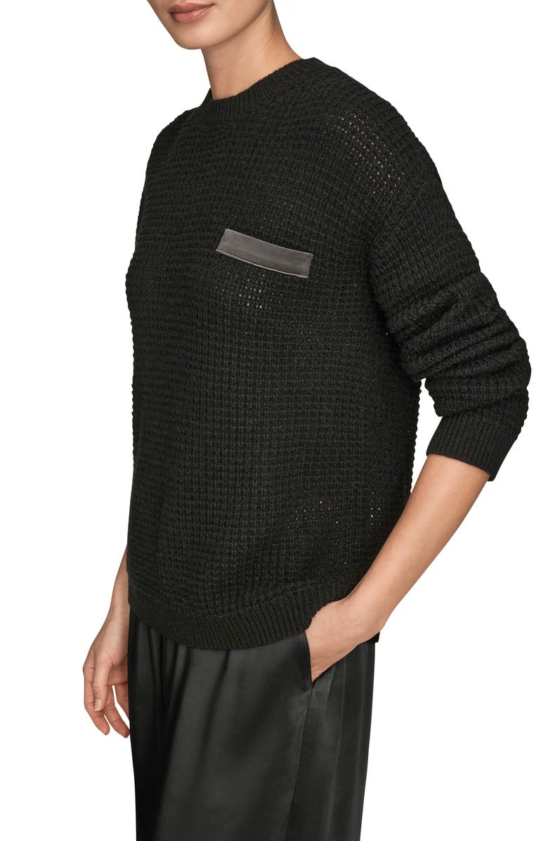 Donna Karan New York Waffle Stitch Wool & Cashmere Sweater, Alternate, color, Black/ Silver