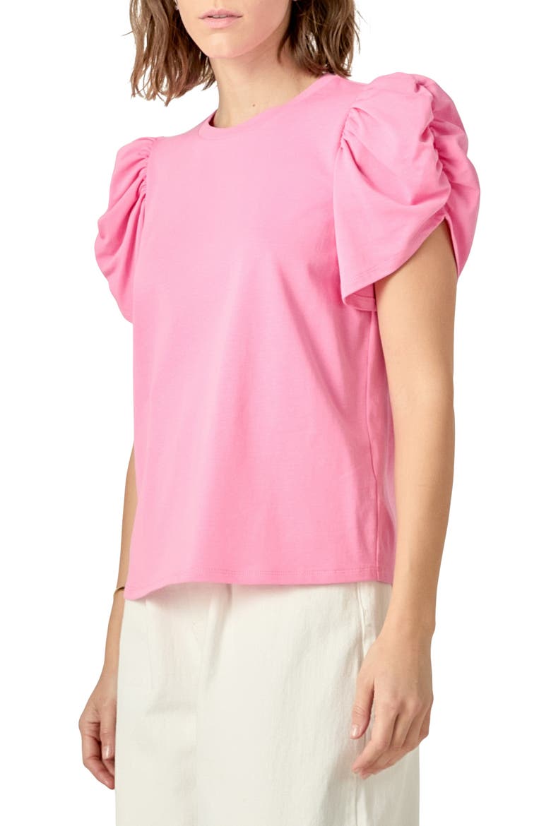 Gathered Sleeve Knit Top, Alternate, color, PINK