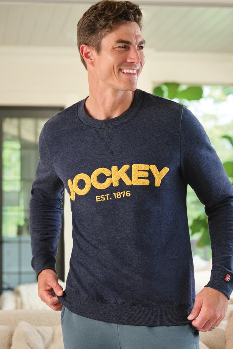 Mens Lightweight Cotton Blend Fleece Crew Sweatshirt, Alternate, color, 1876 Navy Blue