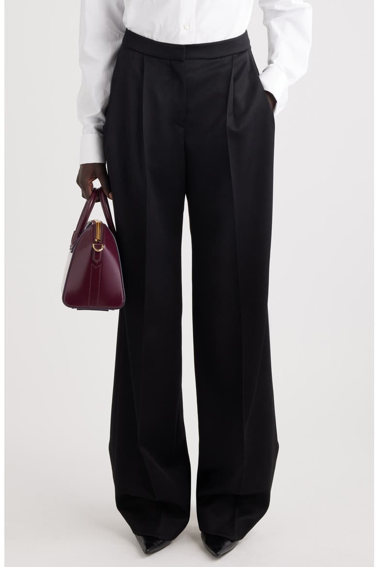 Pleated Wool Twill Pants, Main, color, BLACK