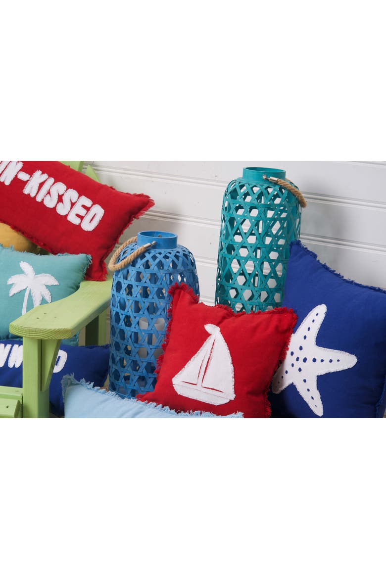 Tufted Fringed Reversible Tropical Square Throw Pillows, Alternate, color, White