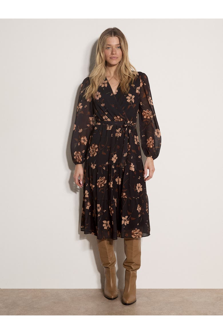 Romantic Wrap Midi Dress, Main, color, Black