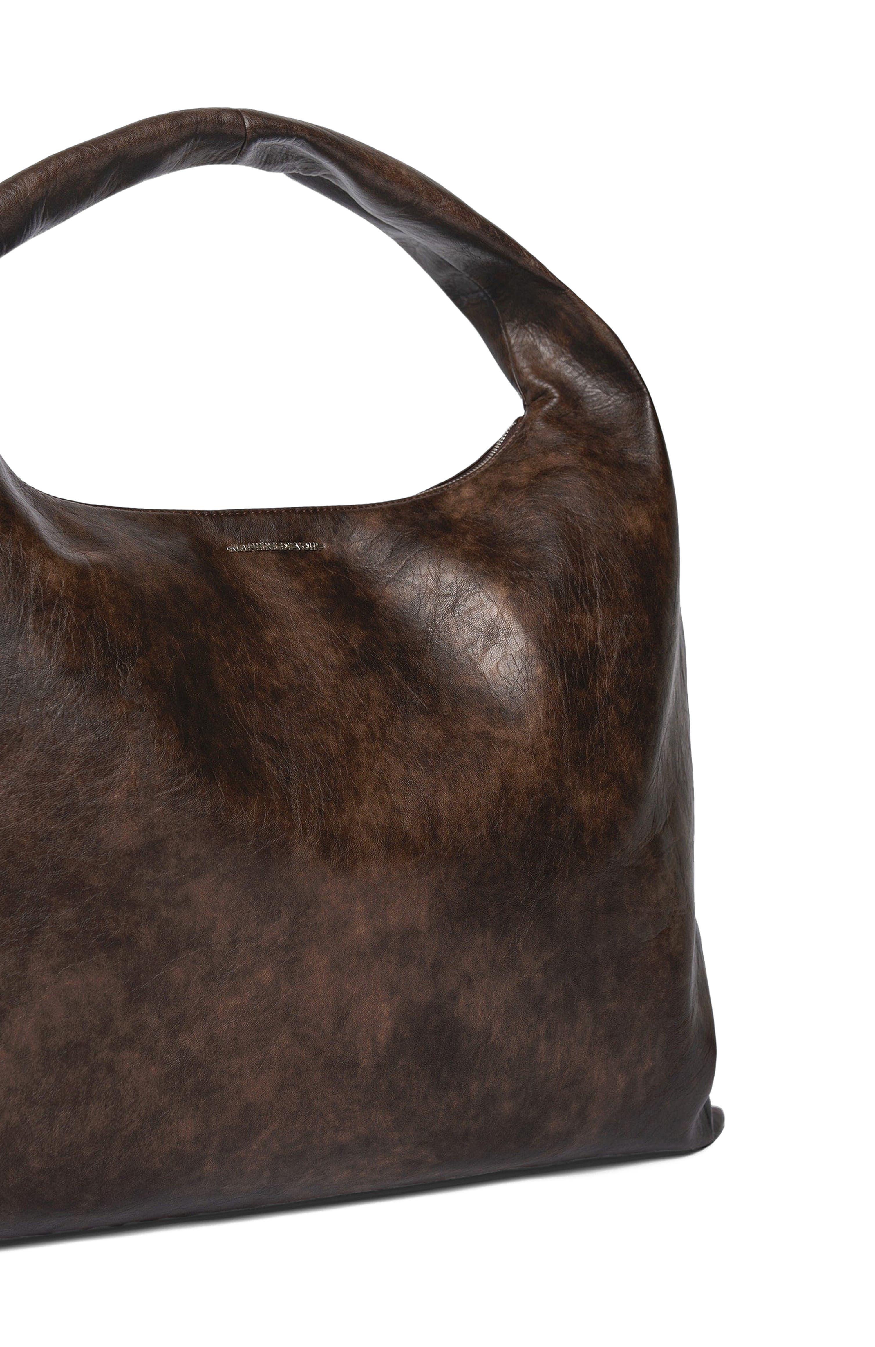 Manière De Voir Aubin Vintage Leather Hobo Bag, Alternate, color, Brown