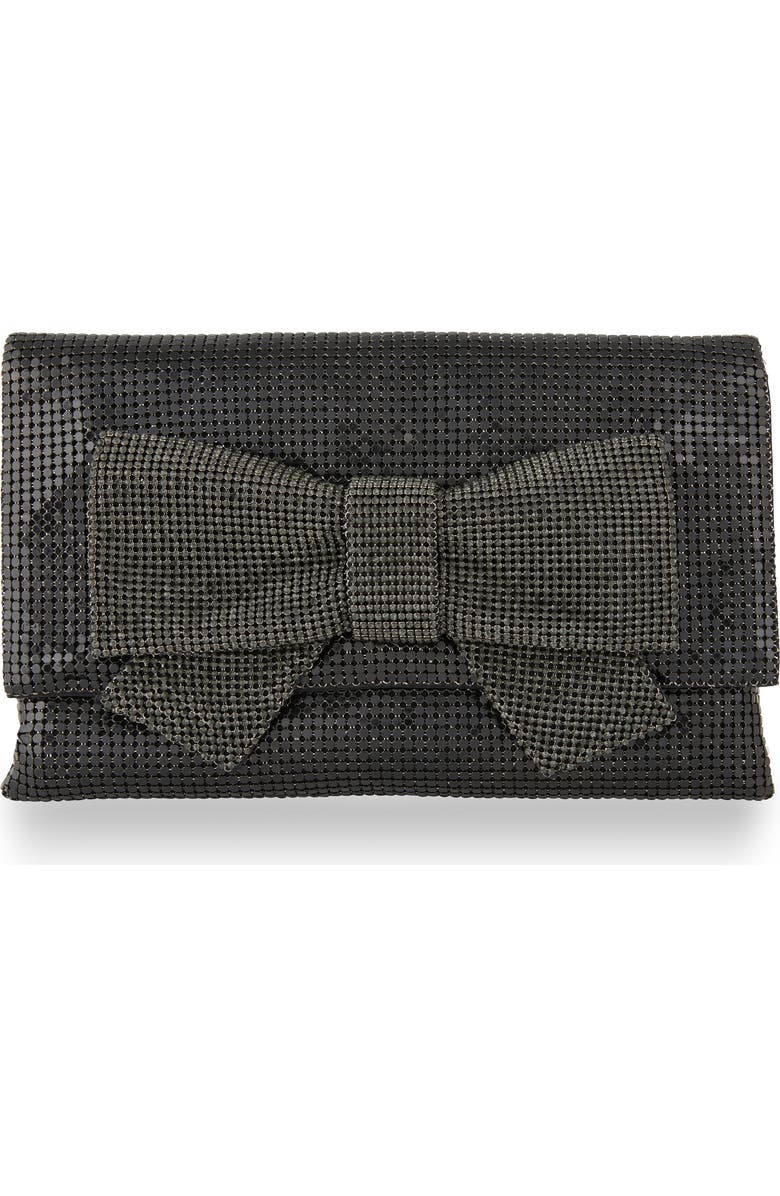 Whiting & Davis Gemma Crystal Bow Clutch, Main, color, Black