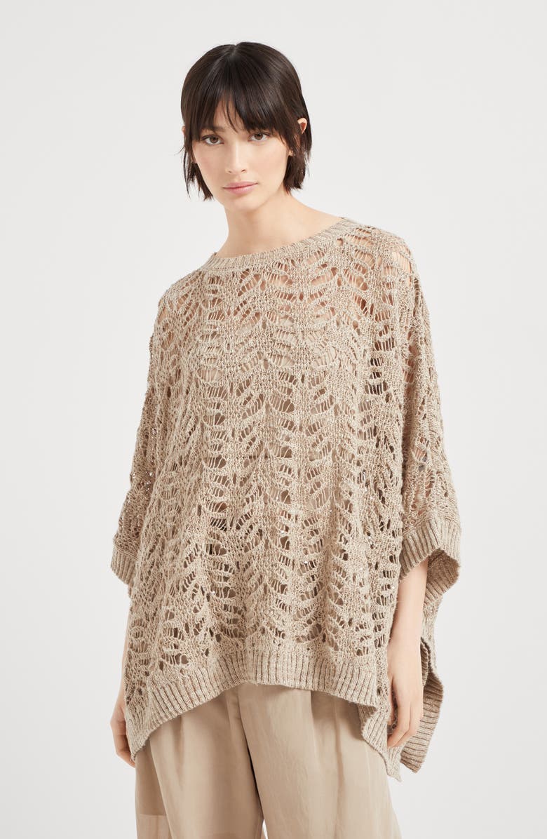 Brunello Cucinelli Foliage Lace poncho, Alternate, color, 