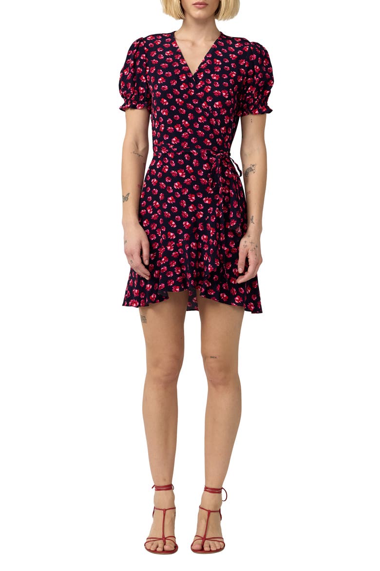 Emilia Floral Puff Sleeve Wrap Dress, Main, color, HIBISCUS DOT MARITIME