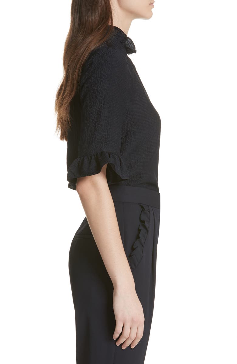 Rebecca Taylor Hammered Silk Ruffle Blouse, Alternate, color, 