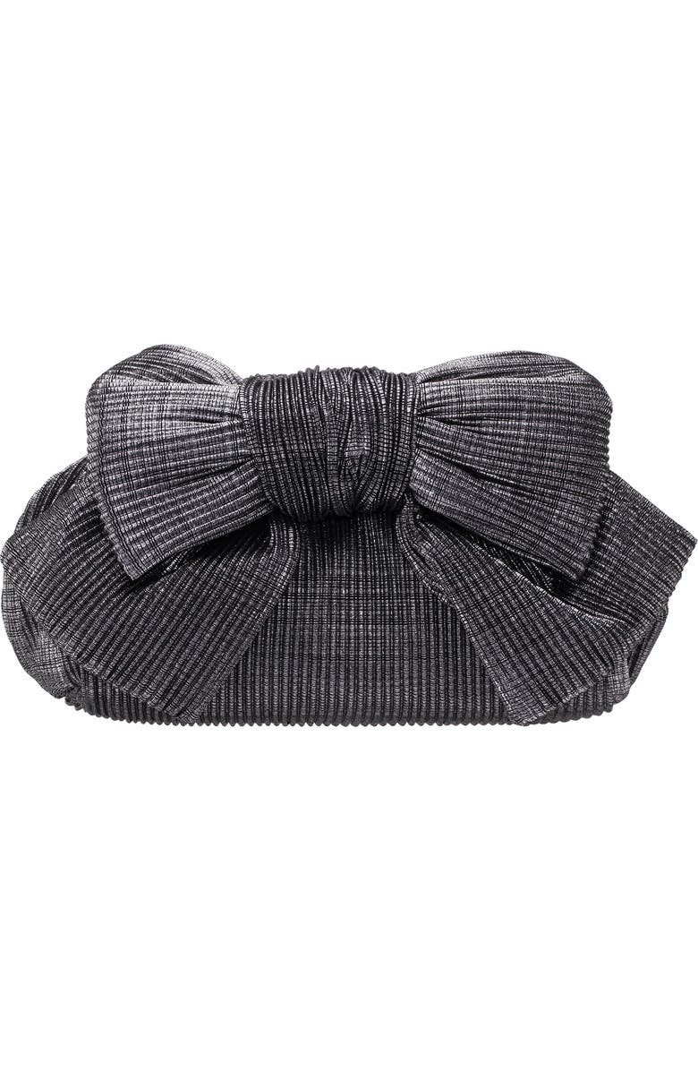Nina Pleated Bow Clutch, Main, color, Gunmetal