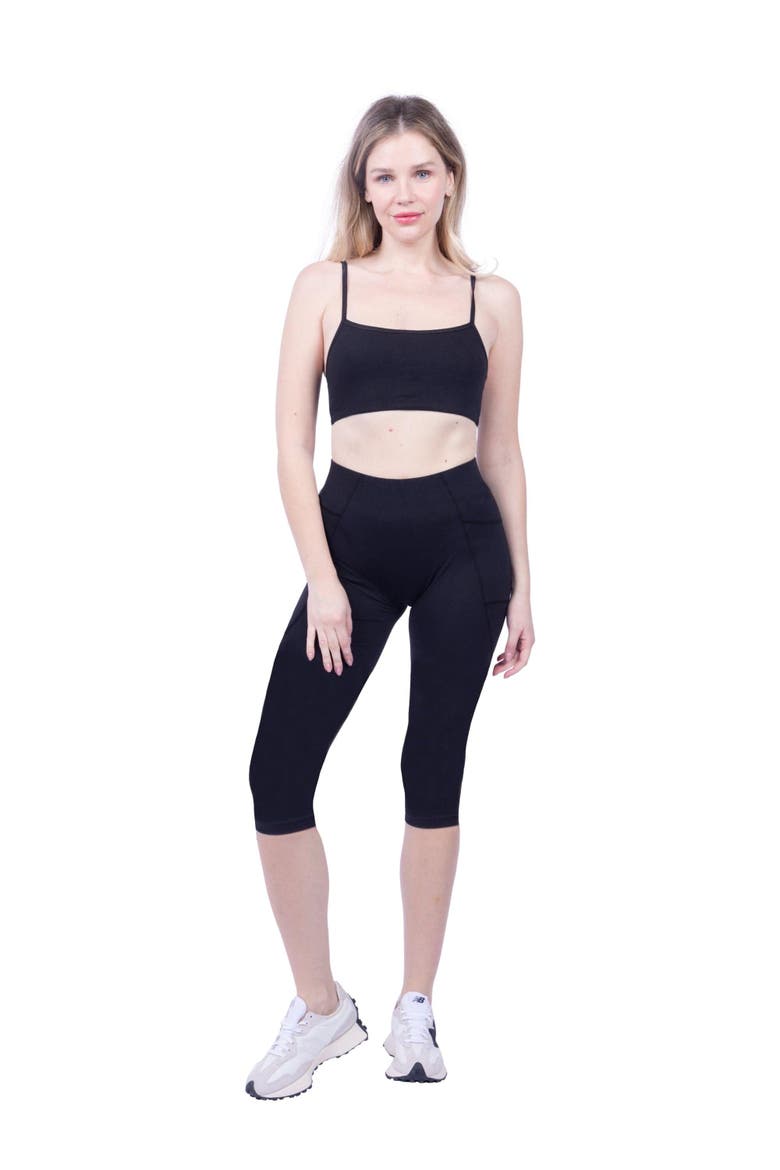 Mae Organic Cotton High Waisted Capri Legging, Alternate, color, Denim Patchwork