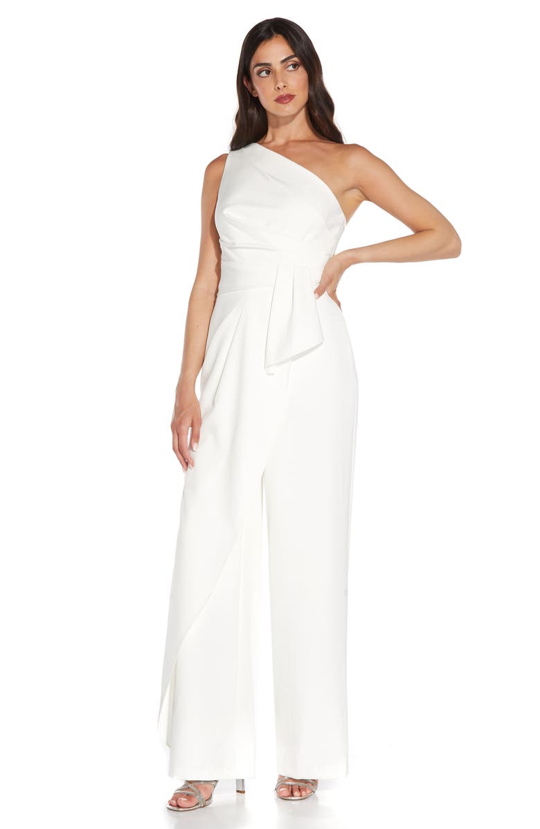 Adrianna Papell One-Shoulder Crepe Jumpsuit, Alternate, color, Ivory