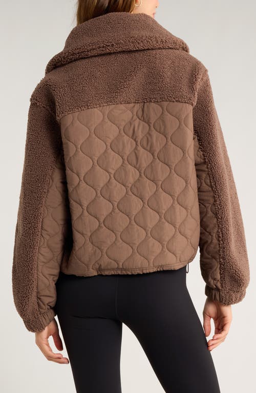 Zella Faux Shearling & Quilted Nylon Hybrid Jacket In Brown