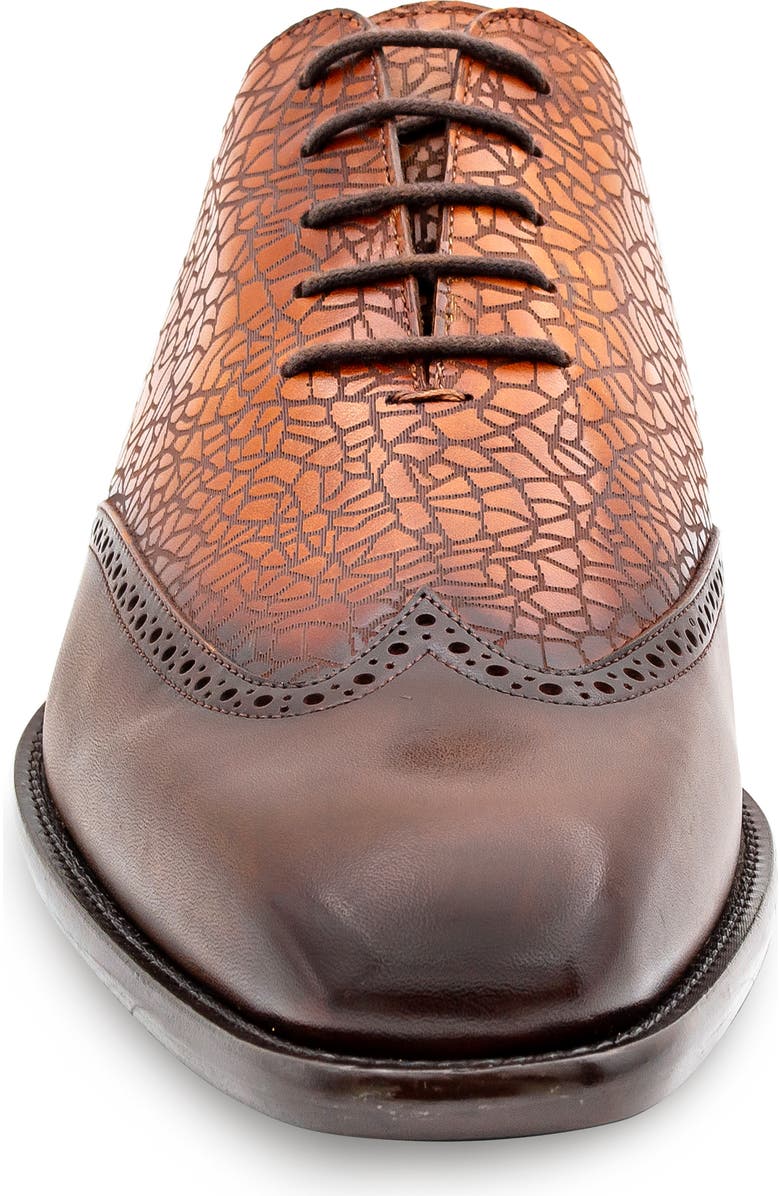 Mezlan Patina Laser Wingtip Oxford, Alternate, color, Chocolate/ Cognac Rust