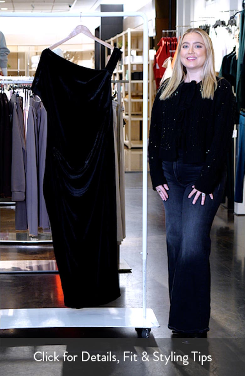 Vivi Asymmetric Velour Sheath Dress, sales video thumbnail