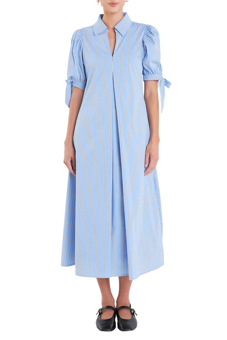 Godet Stripe Dress, Main, color, POWDER BLUE