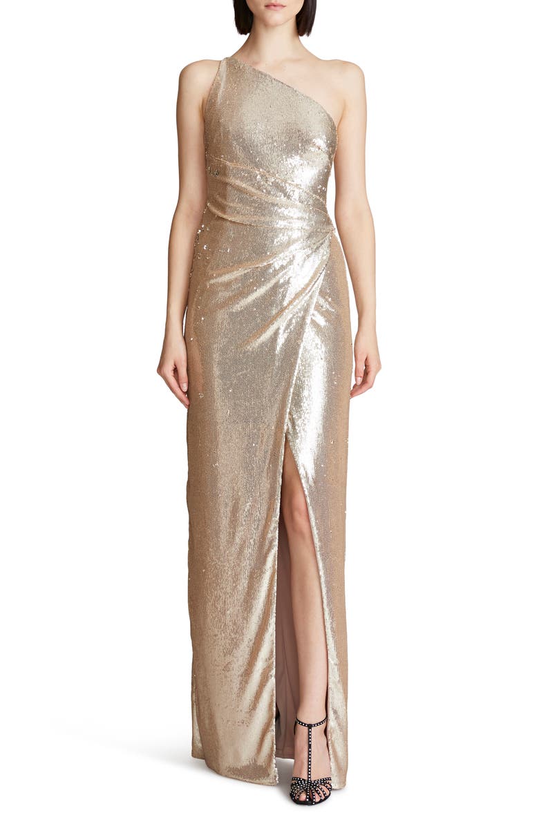 HALSTON EVENING Adriana Sequin One-Shoulder Gown, Main, color,