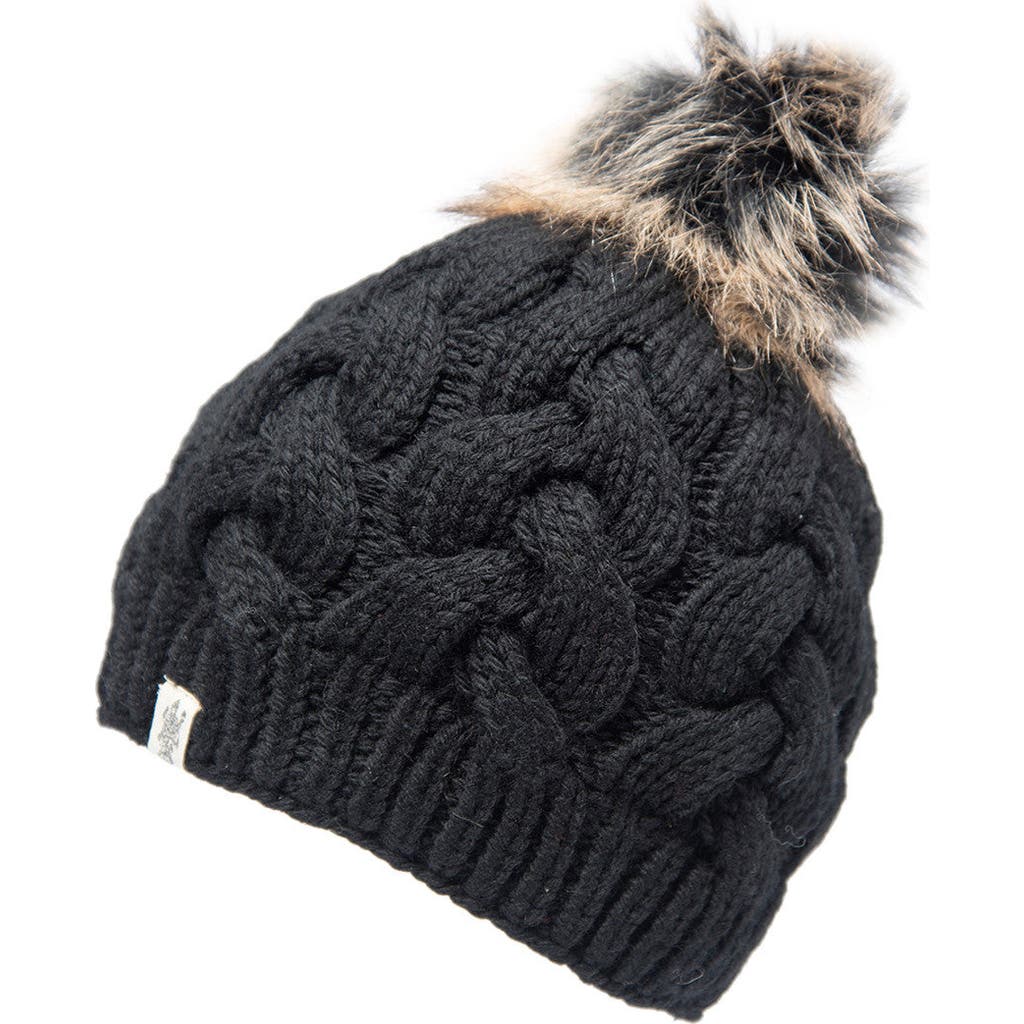 Nirvanna Designs Boheme Cable Beanie w/ Faux Fur Pom in Black at Nordstrom, Size Medium/large
