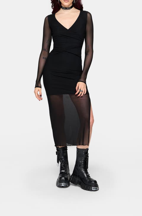 Zillah Ruched Wrap Mesh Midi Dress