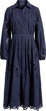 Elie Tahari Zoya Long Sleeve Cotton Blend Shirtdress