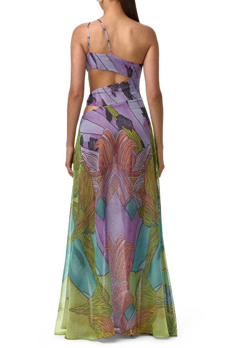 Print Sheer Chiffon Cutout Maxi Dress, Alternate, color, LETHAL BOTANICAL