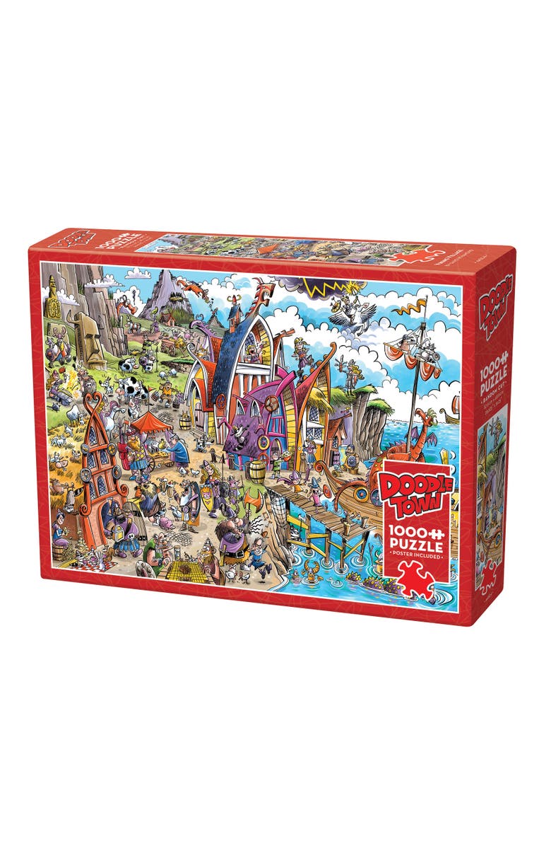 DoodleTown Viking Village 1000 Piece Puzzle Reference Poster Included, Main, color, Multicolored