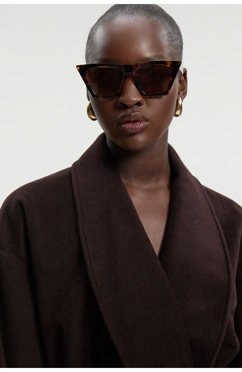 Karen Millen Brushed Wool Wrap Short Coat, Alternate, color, Chocolate