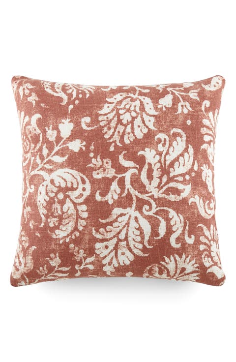 Distressed Floral Cotton Throw Pillow